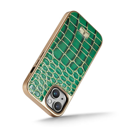 For iPhone 15 Fierre Shann Crocodile Texture Electroplating PU Phone Case(Green) - iPhone 15 Cases by FIERRE SHANN | Online Shopping UK | buy2fix