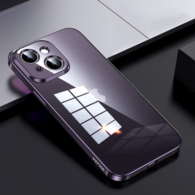 For iPhone 15 Plus SULADA Shine Through Series Plating TPU Transparent Phone Case(Dark Purple) - iPhone 15 Plus Cases by SULADA | Online Shopping UK | buy2fix