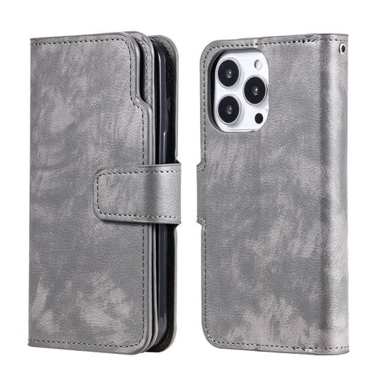 For iPhone 16 Pro Max Tri-Fold 9-Card Wallets Leather Phone Case(Grey) by buy2fix