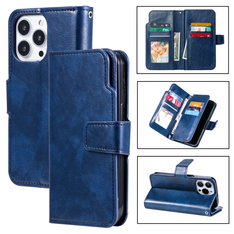 For iPhone 16 Pro Max Tri-Fold 9-Card Wallets Leather Phone Case(Blue) - iPhone 16 Pro Max Cases by buy2fix | Online Shopping UK | buy2fix