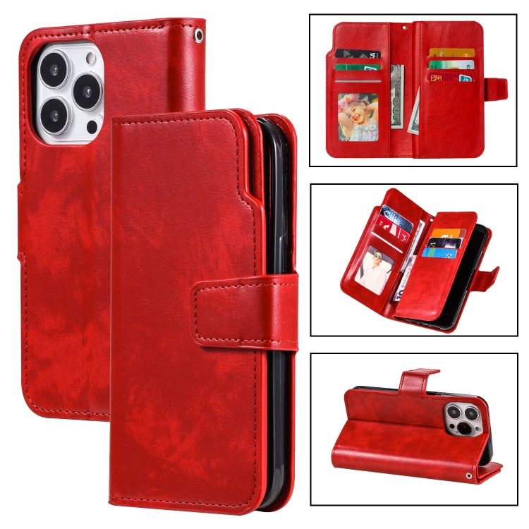 For iPhone 16 Pro Tri-Fold 9-Card Wallets Leather Phone Case(Red) - iPhone 16 Pro Cases by buy2fix | Online Shopping UK | buy2fix