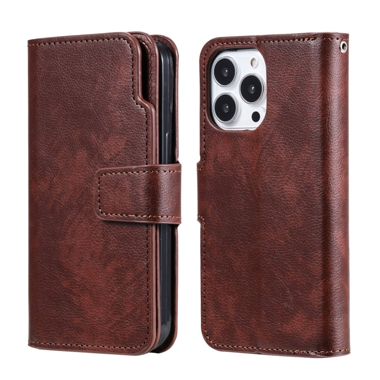 For iPhone 16 Pro Tri-Fold 9-Card Wallets Leather Phone Case(Brown) - iPhone 16 Pro Cases by buy2fix | Online Shopping UK | buy2fix