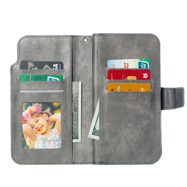 For iPhone 16 Plus Tri-Fold 9-Card Wallets Leather Phone Case(Grey) - iPhone 16 Plus Cases by buy2fix | Online Shopping UK | buy2fix