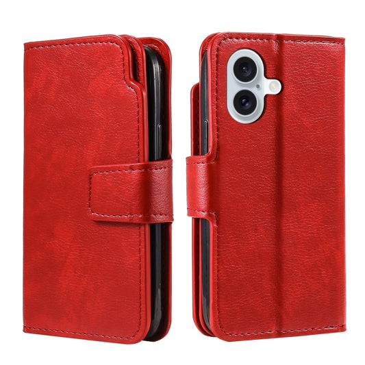 For iPhone 16 Tri-Fold 9-Card Wallets Leather Phone Case(Red) by buy2fix