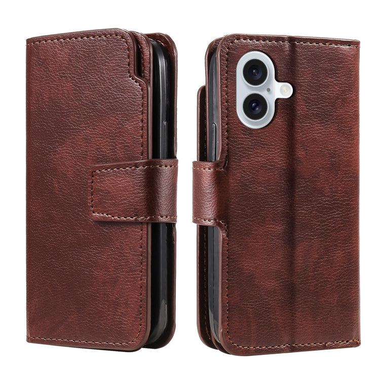 For iPhone 16 Tri-Fold 9-Card Wallets Leather Phone Case(Brown) by buy2fix