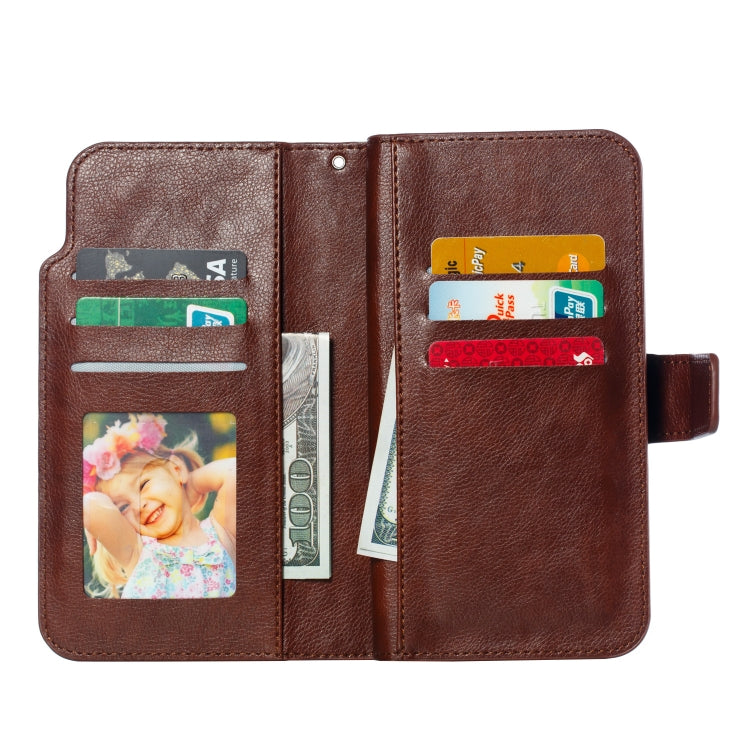For iPhone 16 Tri-Fold 9-Card Wallets Leather Phone Case(Brown) by buy2fix