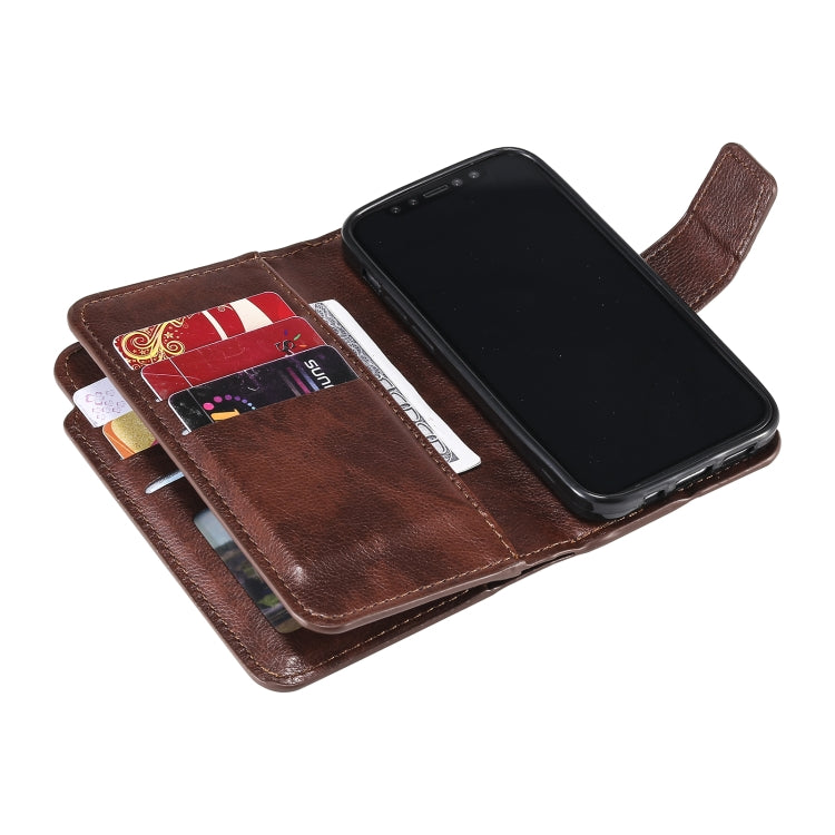 For iPhone 16 Tri-Fold 9-Card Wallets Leather Phone Case(Brown) by buy2fix