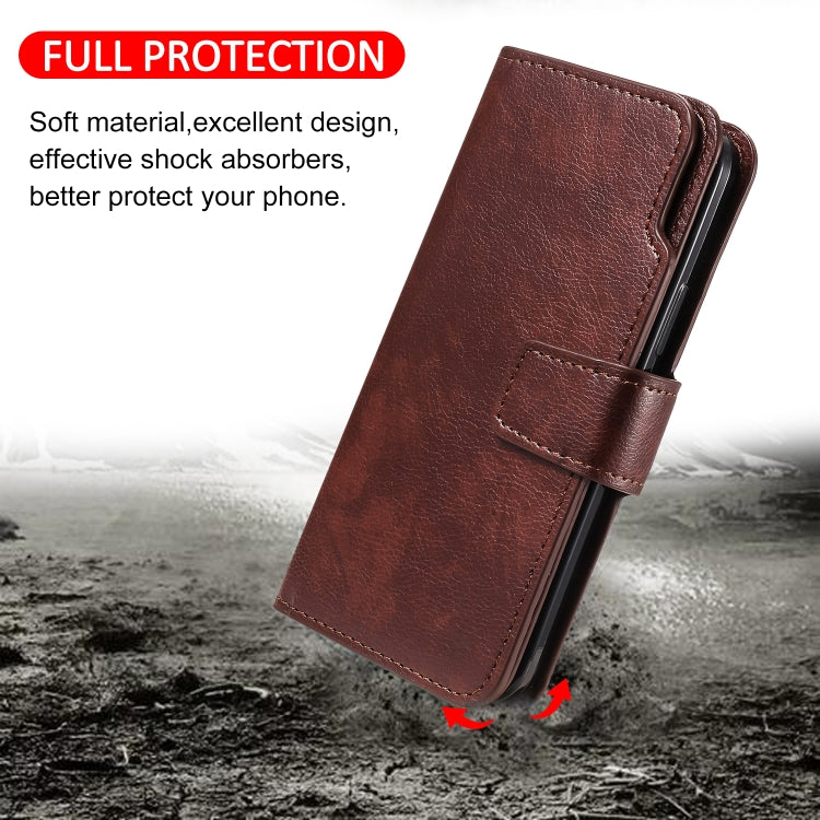 For iPhone 16 Tri-Fold 9-Card Wallets Leather Phone Case(Brown) by buy2fix