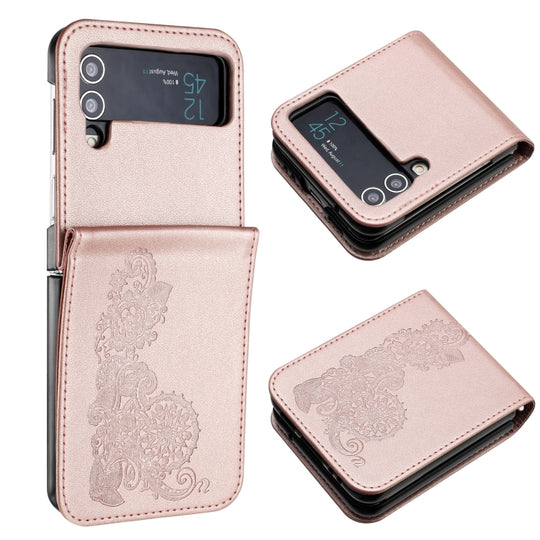 For Samsung Galaxy Z Flip4 5G Datura Flower Embossed Flip Leather Phone Case(Rose Gold)