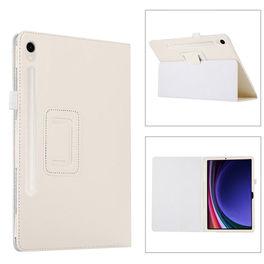 For Samsung Galaxy Tab S9 Litchi Texture Leather Tablet Case with Holder(White) - Other Galaxy Tab PC by buy2fix | Online Shopping UK | buy2fix