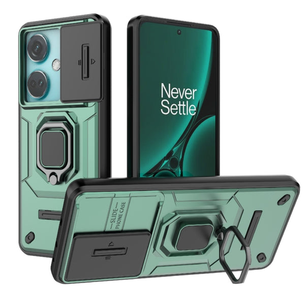 For OnePlus Nord CE3 5G Sliding Camshield TPU + PC Shockproof Phone Case with Holder(Green) by buy2fix
