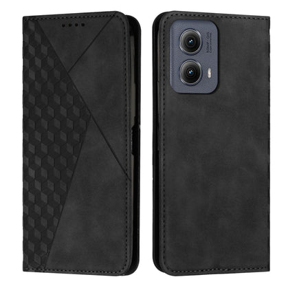 For Motorola Edge 2024 Diamond Splicing Skin Feel Magnetic Leather Phone Case(Black) - Motorola Cases by buy2fix | Online Shopping UK | buy2fix