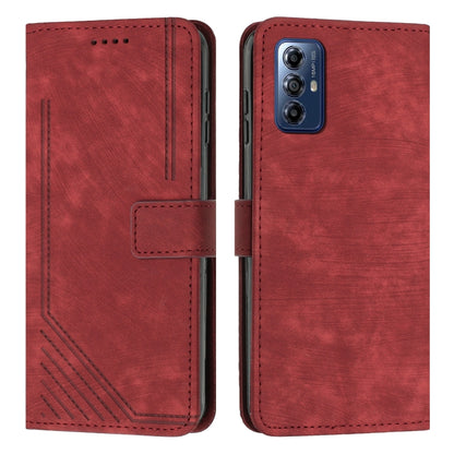 For Motorola Moto G Play 2024 Skin Feel Stripe Pattern Leather Phone Case with Lanyard(Red) - Motorola Cases by buy2fix | Online Shopping UK | buy2fix