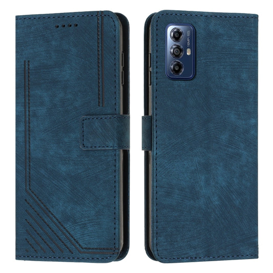 For Motorola Moto G Play 2024 Skin Feel Stripe Pattern Leather Phone Case with Lanyard(Blue) - Motorola Cases by buy2fix | Online Shopping UK | buy2fix