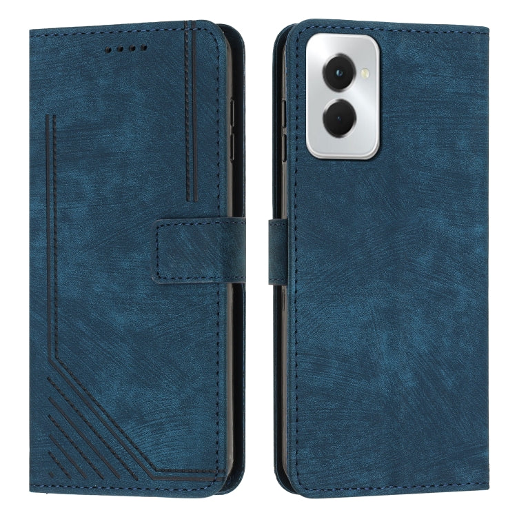 For Motorola Moto G Power 5G 2024 Skin Feel Stripe Pattern Leather Phone Case with Lanyard(Blue) - Motorola Cases by buy2fix | Online Shopping UK | buy2fix