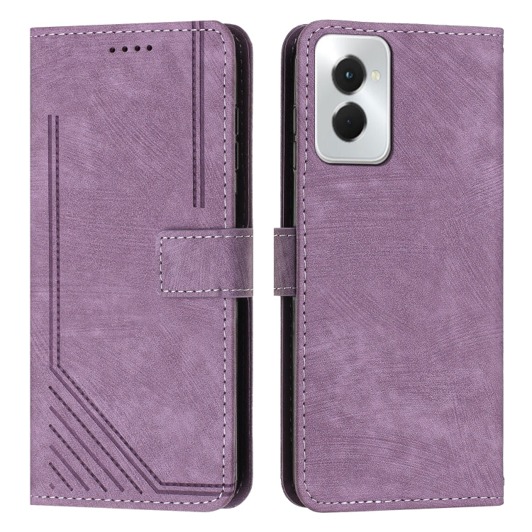 For Motorola Moto G Power 5G 2024 Skin Feel Stripe Pattern Leather Phone Case with Lanyard(Purple) - Motorola Cases by buy2fix | Online Shopping UK | buy2fix