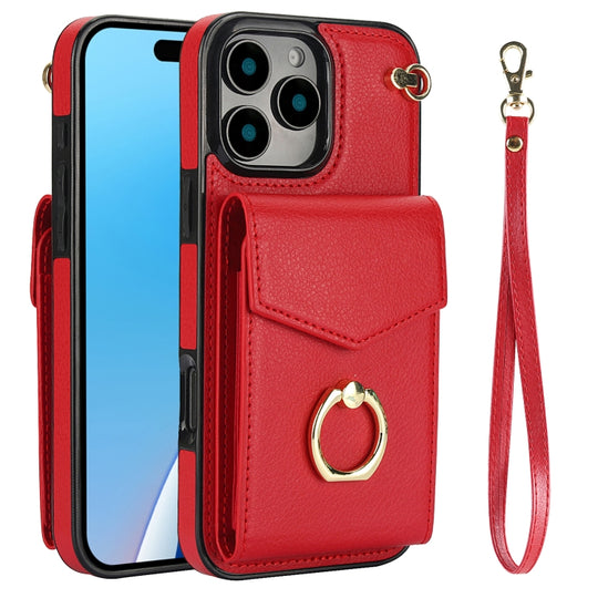 For iPhone 16 Pro Max Ring Holder RFID Card Slot Phone Case(Red)