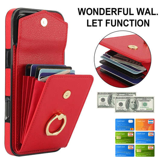 For iPhone 16 Pro Max Ring Holder RFID Card Slot Phone Case(Red) by buy2fix