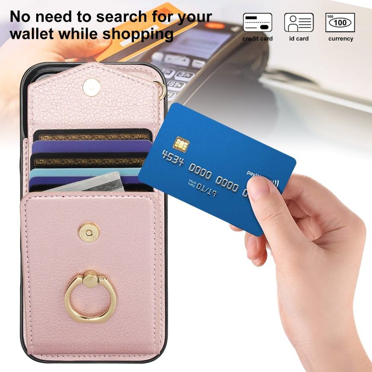 For iPhone 16 Pro Max Ring Holder RFID Card Slot Phone Case(Rose Gold) - iPhone 16 Pro Max Cases by buy2fix | Online Shopping UK | buy2fix