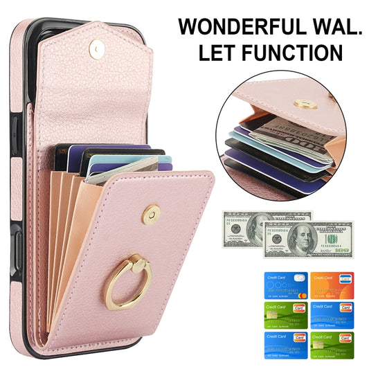 For iPhone 16 Pro Ring Holder RFID Card Slot Phone Case(Rose Gold) by buy2fix