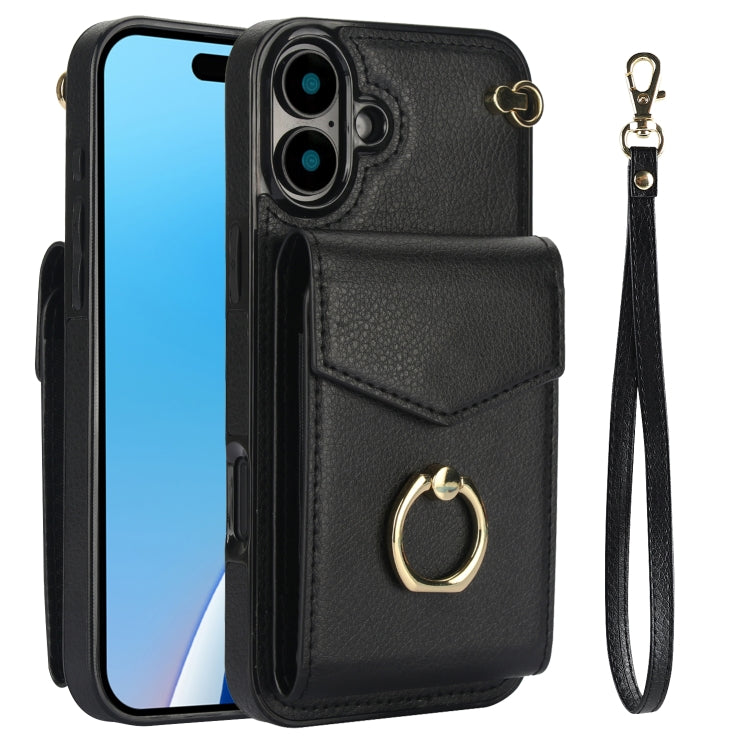 For iPhone 16 Plus Ring Holder RFID Card Slot Phone Case(Black) - iPhone 16 Plus Cases by buy2fix | Online Shopping UK | buy2fix