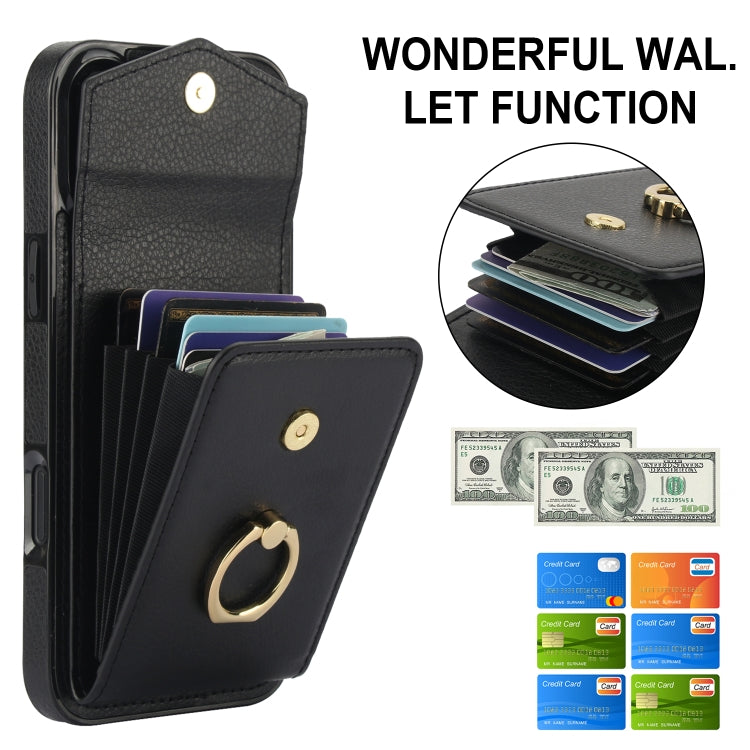 For iPhone 16 Plus Ring Holder RFID Card Slot Phone Case(Black) - iPhone 16 Plus Cases by buy2fix | Online Shopping UK | buy2fix