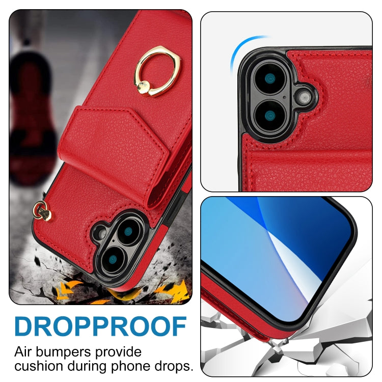 For iPhone 16 Plus Ring Holder RFID Card Slot Phone Case(Red) - iPhone 16 Plus Cases by buy2fix | Online Shopping UK | buy2fix