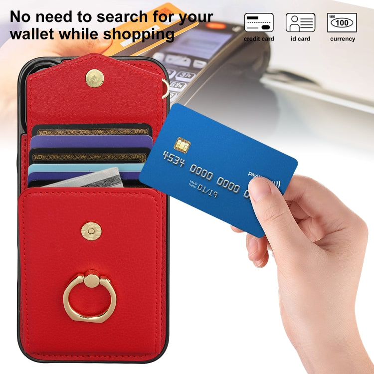 For iPhone 16 Plus Ring Holder RFID Card Slot Phone Case(Red) - iPhone 16 Plus Cases by buy2fix | Online Shopping UK | buy2fix