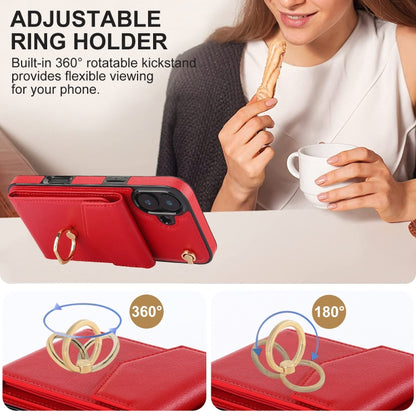 For iPhone 16 Plus Ring Holder RFID Card Slot Phone Case(Red) - iPhone 16 Plus Cases by buy2fix | Online Shopping UK | buy2fix