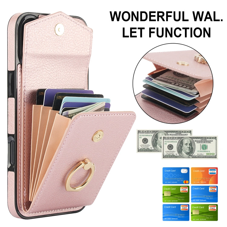 For iPhone 16 Plus Ring Holder RFID Card Slot Phone Case(Rose Gold) - iPhone 16 Plus Cases by buy2fix | Online Shopping UK | buy2fix