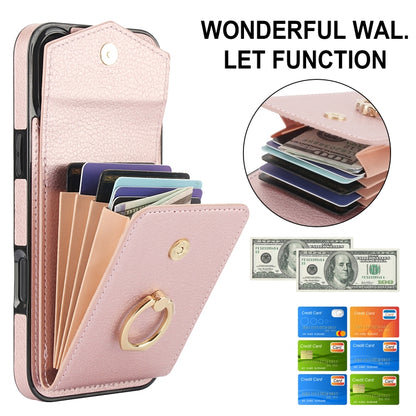 For iPhone 16 Plus Ring Holder RFID Card Slot Phone Case(Rose Gold) - iPhone 16 Plus Cases by buy2fix | Online Shopping UK | buy2fix