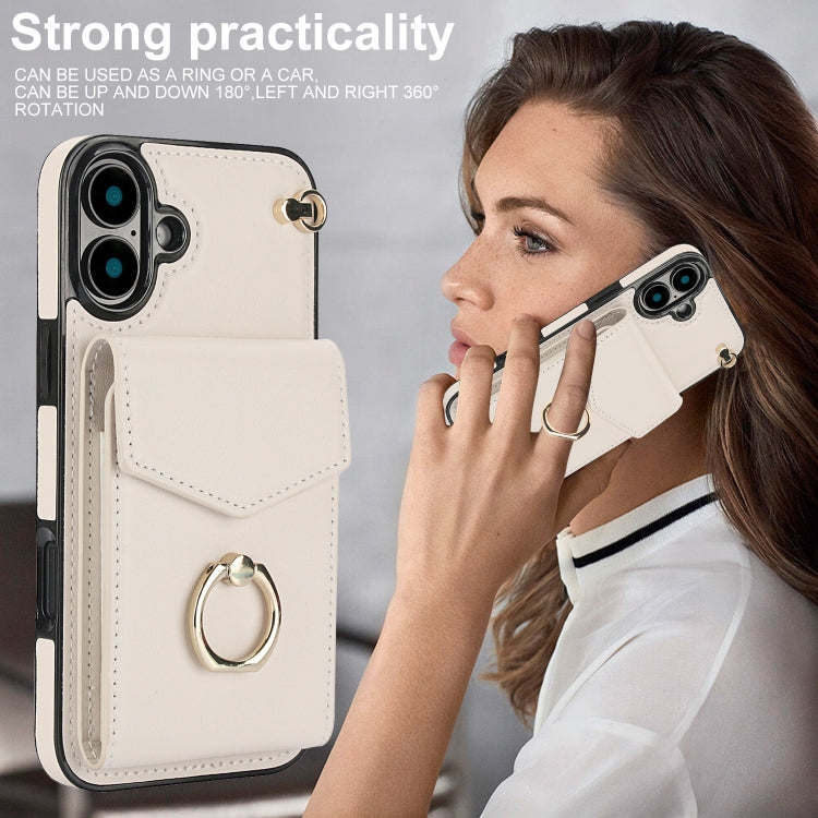 For iPhone 16 Ring Holder RFID Card Slot Phone Case(Beige) - iPhone 16 Cases by buy2fix | Online Shopping UK | buy2fix