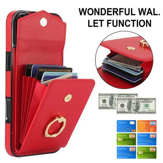 For iPhone 16 Ring Holder RFID Card Slot Phone Case(Red) by buy2fix