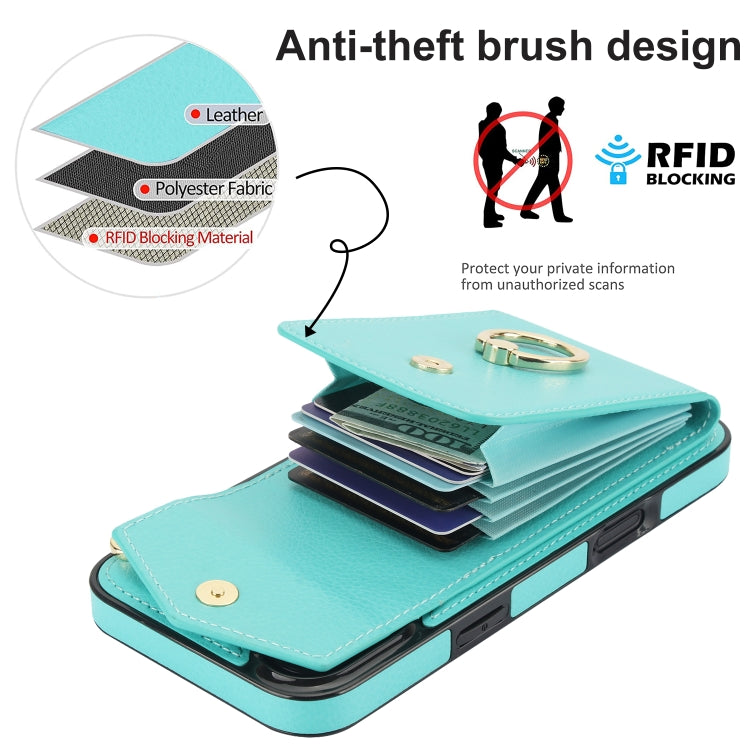 For iPhone 16 Ring Holder RFID Card Slot Phone Case(Mint Green) - iPhone 16 Cases by buy2fix | Online Shopping UK | buy2fix