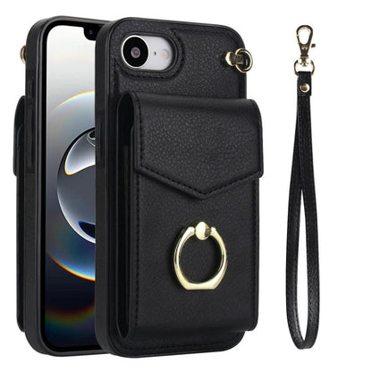 For iPhone 16e Ring Holder RFID Card Slot Phone Case(Black) - iPhone 16e Cases by buy2fix | Online Shopping UK | buy2fix