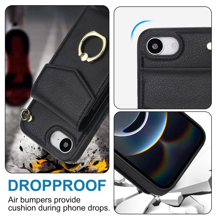 For iPhone 16e Ring Holder RFID Card Slot Phone Case(Black) - iPhone 16e Cases by buy2fix | Online Shopping UK | buy2fix