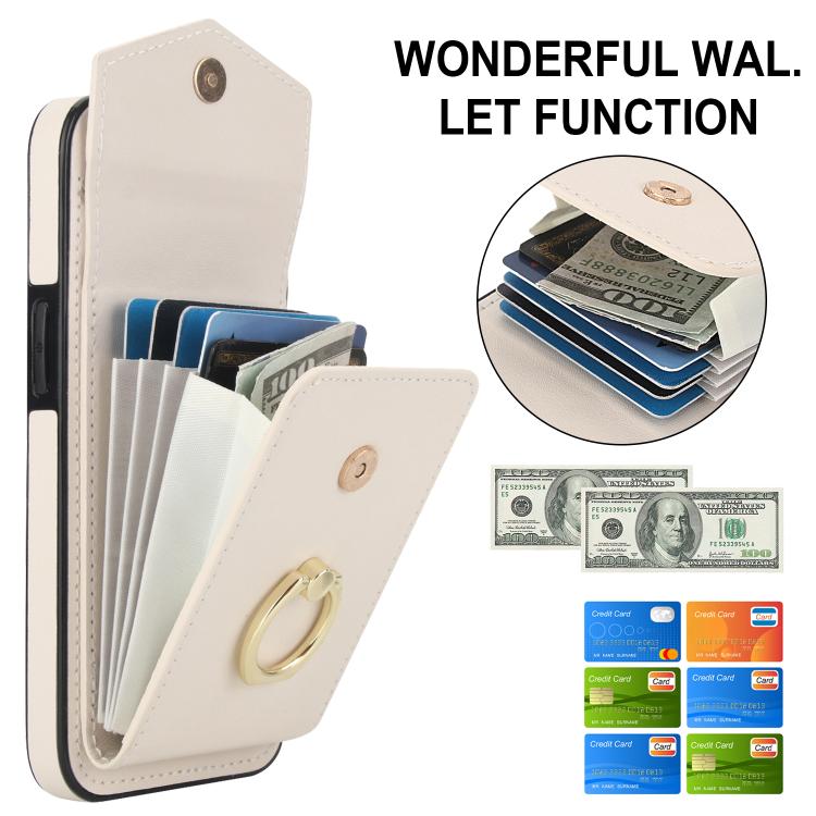 For iPhone 16e Ring Holder RFID Card Slot Phone Case(Beige) - iPhone 16e Cases by buy2fix | Online Shopping UK | buy2fix