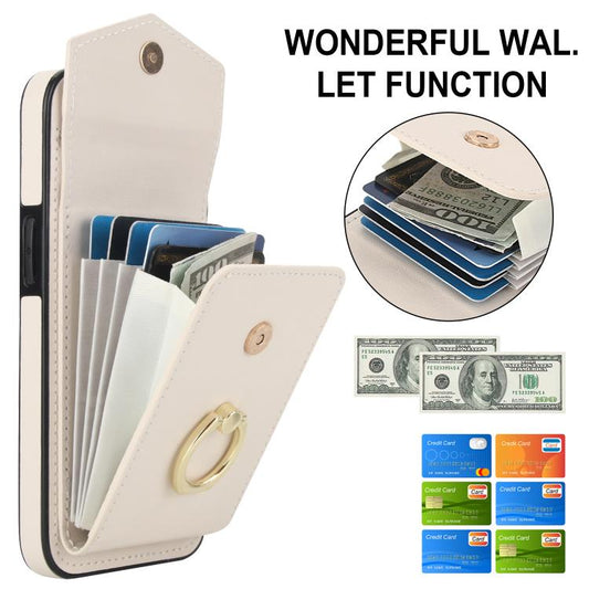 For iPhone 16e Ring Holder RFID Card Slot Phone Case(Beige) - iPhone 16e Cases by buy2fix | Online Shopping UK | buy2fix