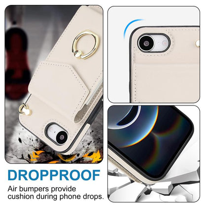 For iPhone 16e Ring Holder RFID Card Slot Phone Case(Beige) - iPhone 16e Cases by buy2fix | Online Shopping UK | buy2fix