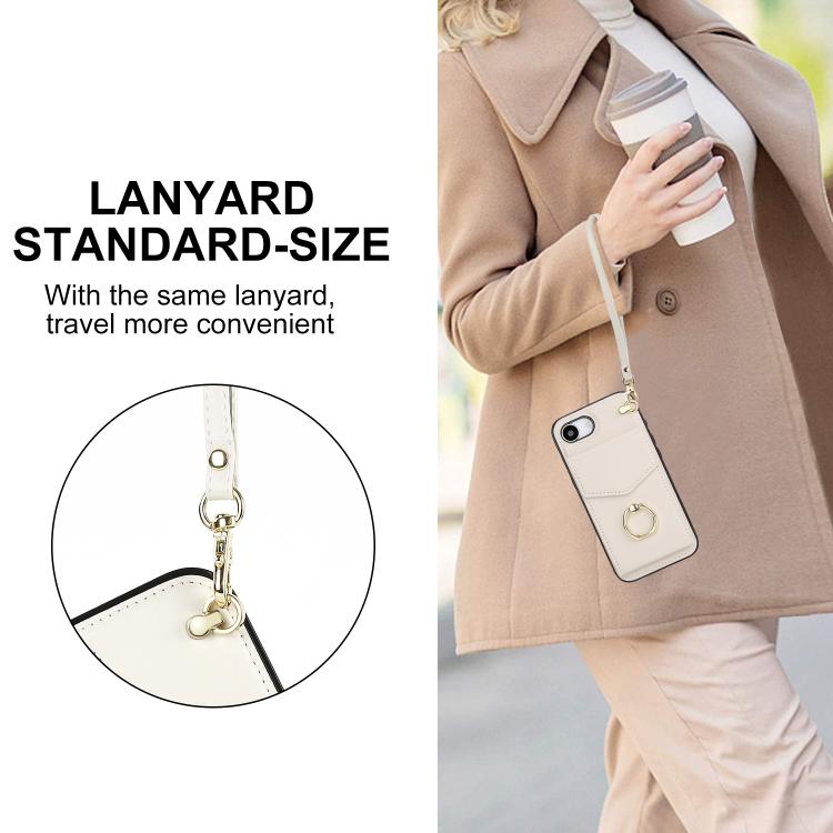 For iPhone 16e Ring Holder RFID Card Slot Phone Case(Beige) - iPhone 16e Cases by buy2fix | Online Shopping UK | buy2fix