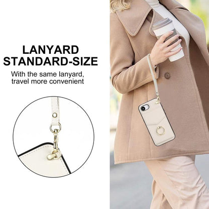 For iPhone 16e Ring Holder RFID Card Slot Phone Case(Beige) - iPhone 16e Cases by buy2fix | Online Shopping UK | buy2fix