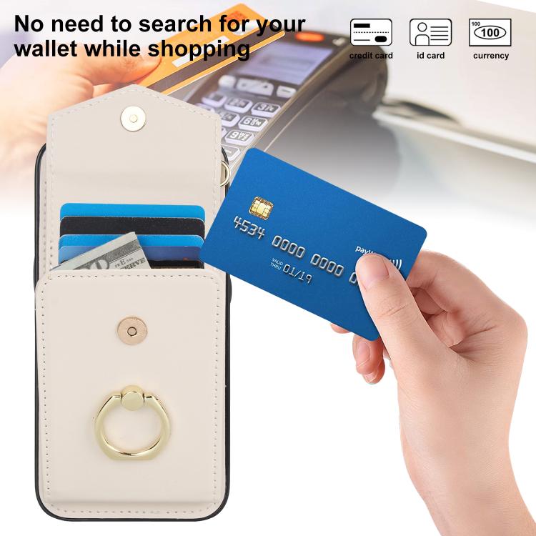 For iPhone 16e Ring Holder RFID Card Slot Phone Case(Beige) - iPhone 16e Cases by buy2fix | Online Shopping UK | buy2fix