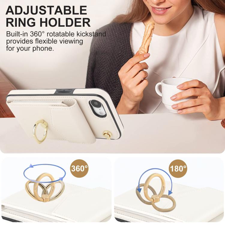 For iPhone 16e Ring Holder RFID Card Slot Phone Case(Beige) - iPhone 16e Cases by buy2fix | Online Shopping UK | buy2fix