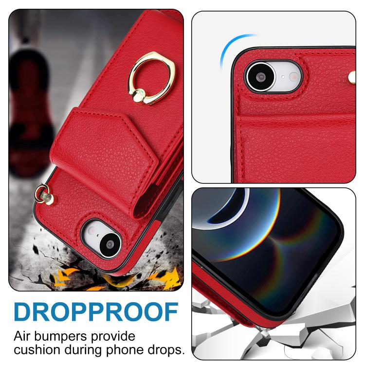 For iPhone 16e Ring Holder RFID Card Slot Phone Case(Red) - iPhone 16e Cases by buy2fix | Online Shopping UK | buy2fix