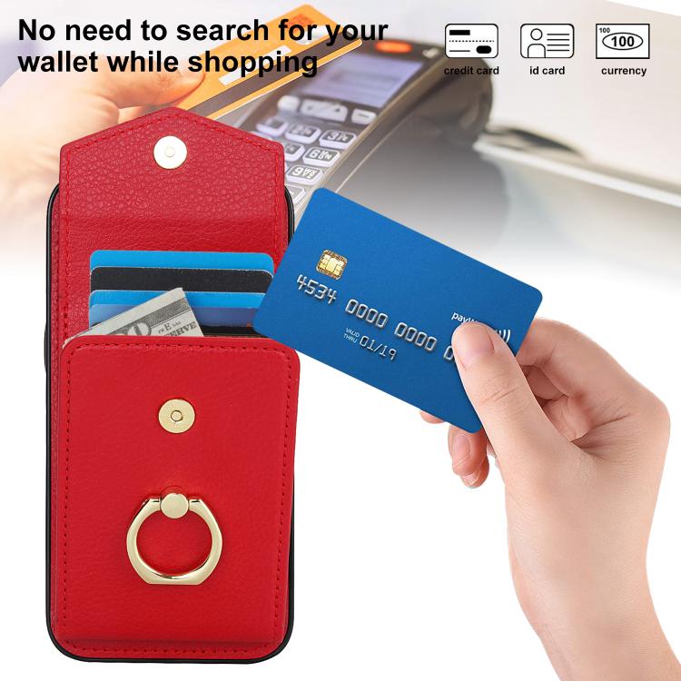 For iPhone 16e Ring Holder RFID Card Slot Phone Case(Red) - iPhone 16e Cases by buy2fix | Online Shopping UK | buy2fix