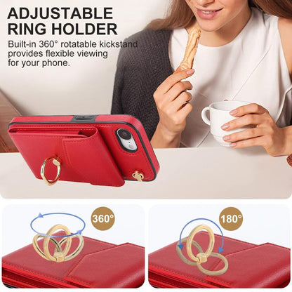For iPhone 16e Ring Holder RFID Card Slot Phone Case(Red) - iPhone 16e Cases by buy2fix | Online Shopping UK | buy2fix