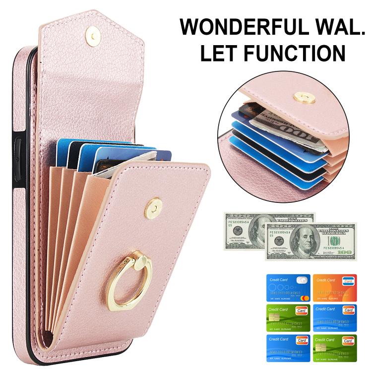 For iPhone 16e Ring Holder RFID Card Slot Phone Case(Rose Gold) - iPhone 16e Cases by buy2fix | Online Shopping UK | buy2fix