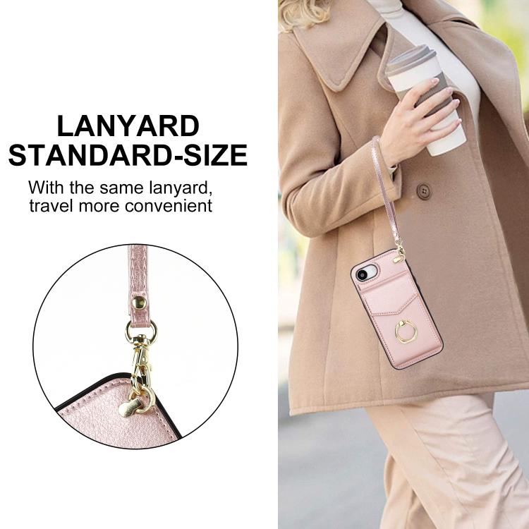 For iPhone 16e Ring Holder RFID Card Slot Phone Case(Rose Gold) - iPhone 16e Cases by buy2fix | Online Shopping UK | buy2fix
