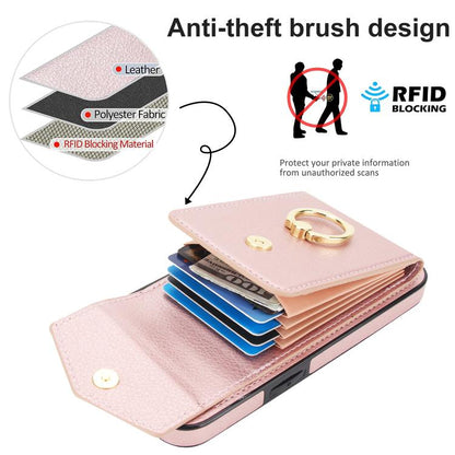 For iPhone 16e Ring Holder RFID Card Slot Phone Case(Rose Gold) - iPhone 16e Cases by buy2fix | Online Shopping UK | buy2fix
