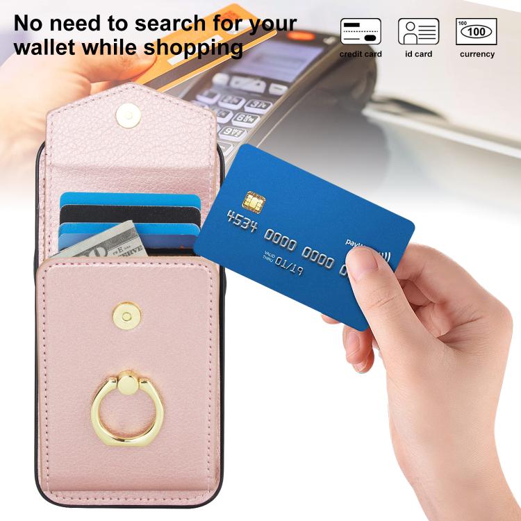 For iPhone 16e Ring Holder RFID Card Slot Phone Case(Rose Gold) - iPhone 16e Cases by buy2fix | Online Shopping UK | buy2fix